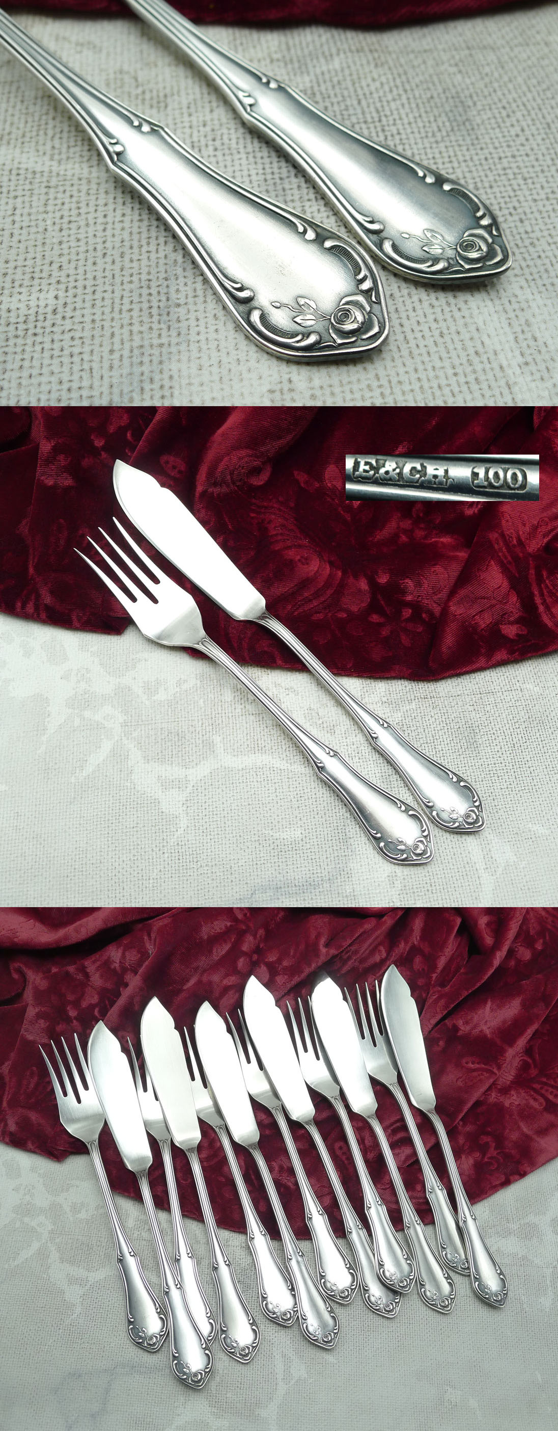 Neorokoko Fischbesteck 6 Personen 90 versilbert