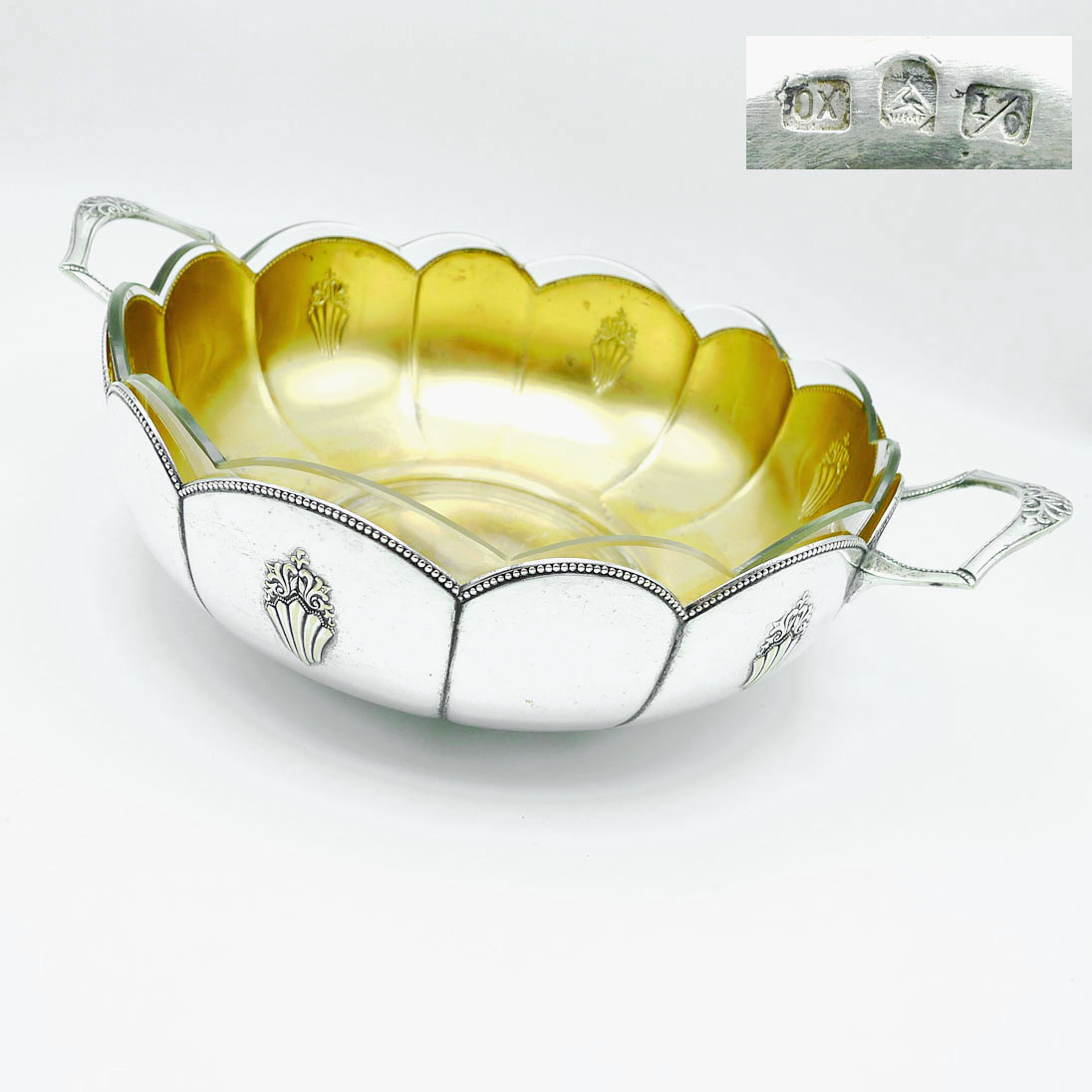 WMF 900 Fächer große Jardiniere mit Glaseinsatz versilbert