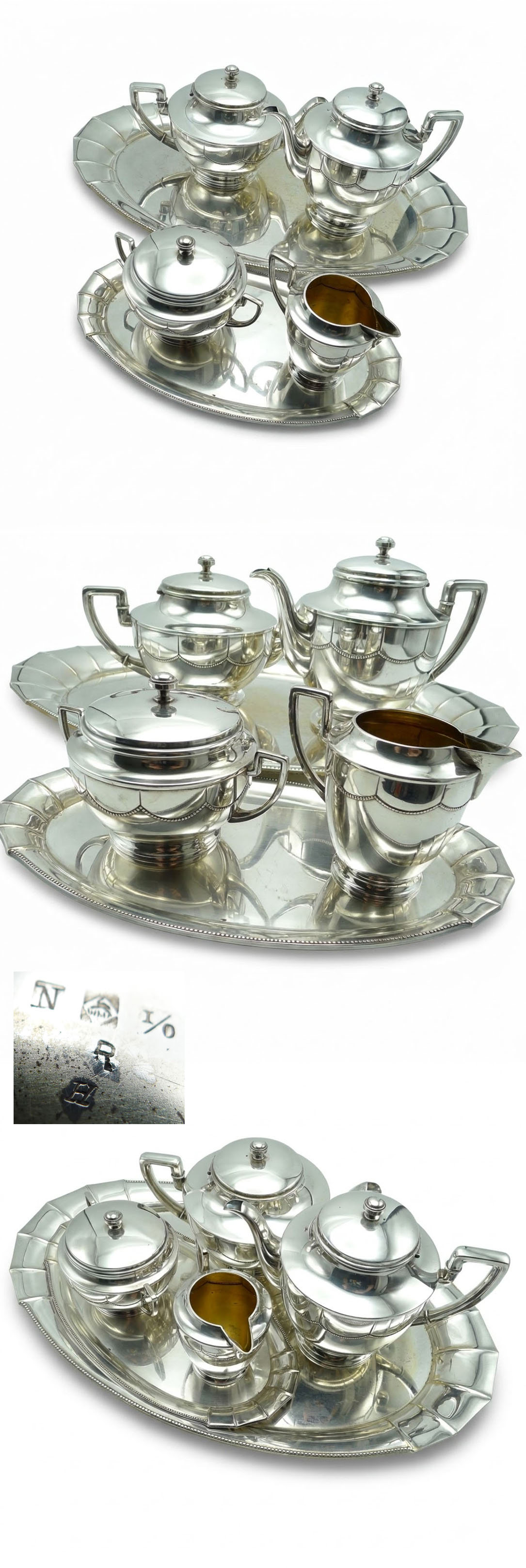 WMF 900 Fächer Kaffee- und Teeservice mit XXL Tablett versilbert