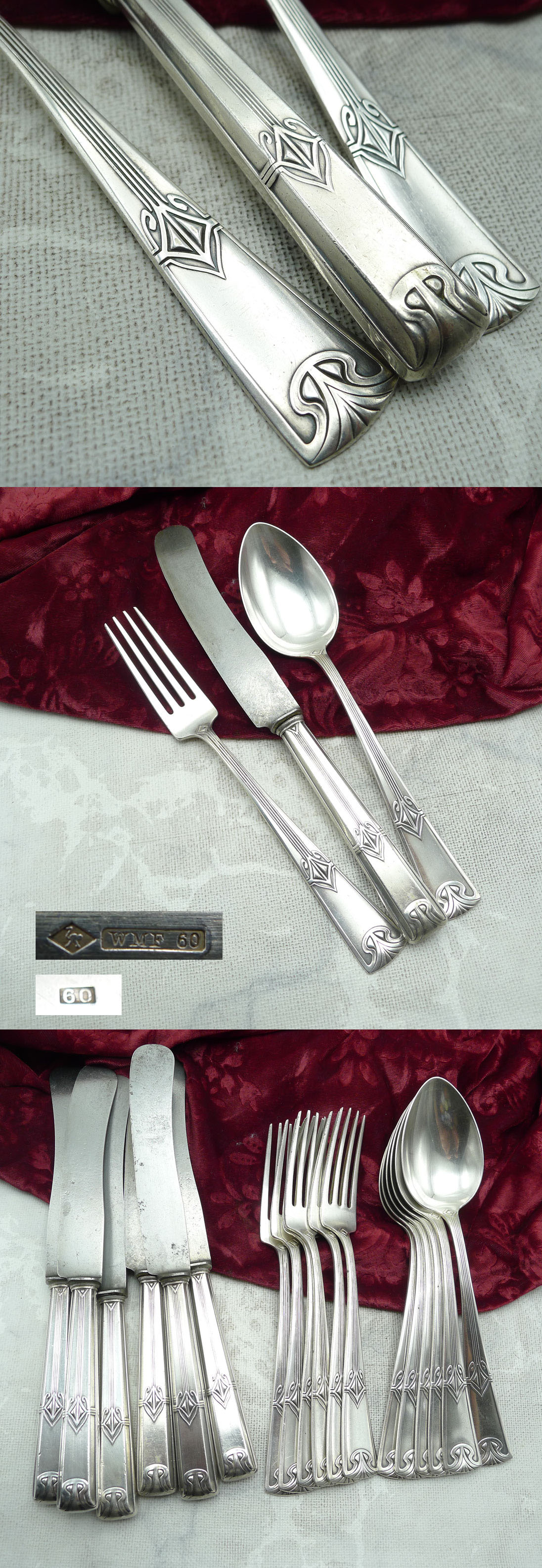 WMF 44 Jugendstil Tafelbesteck 6 Personen 60 versilbert