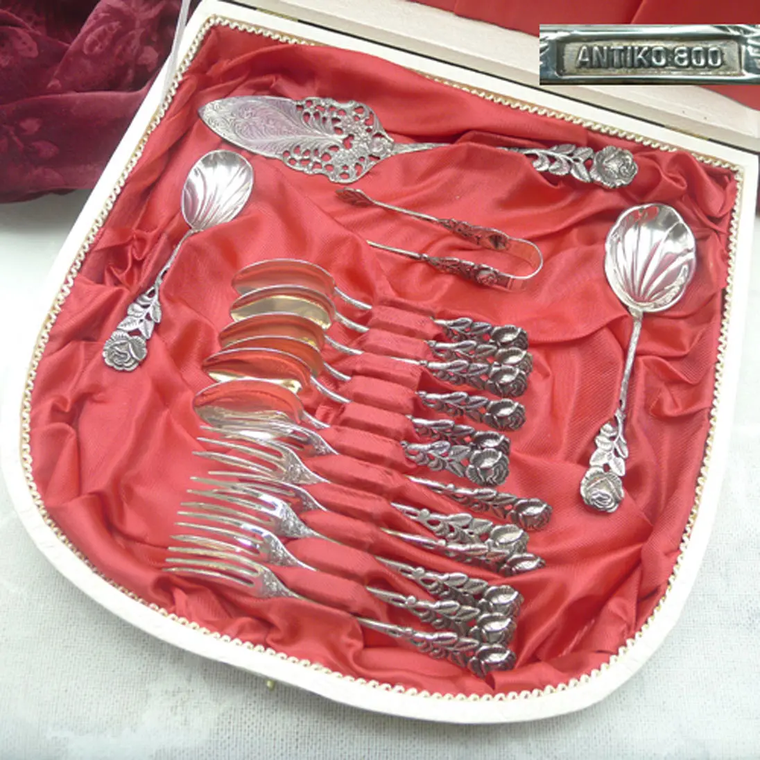 Hildesheimer Rose Kaffeebesteck 6 Personen 800 Silber