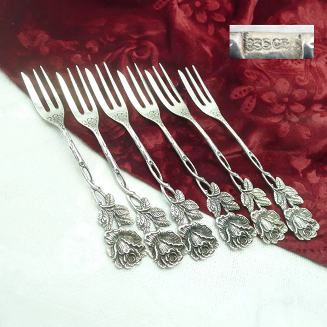 Hildesheimer Rose 6 Kuchengabeln 835 Silber