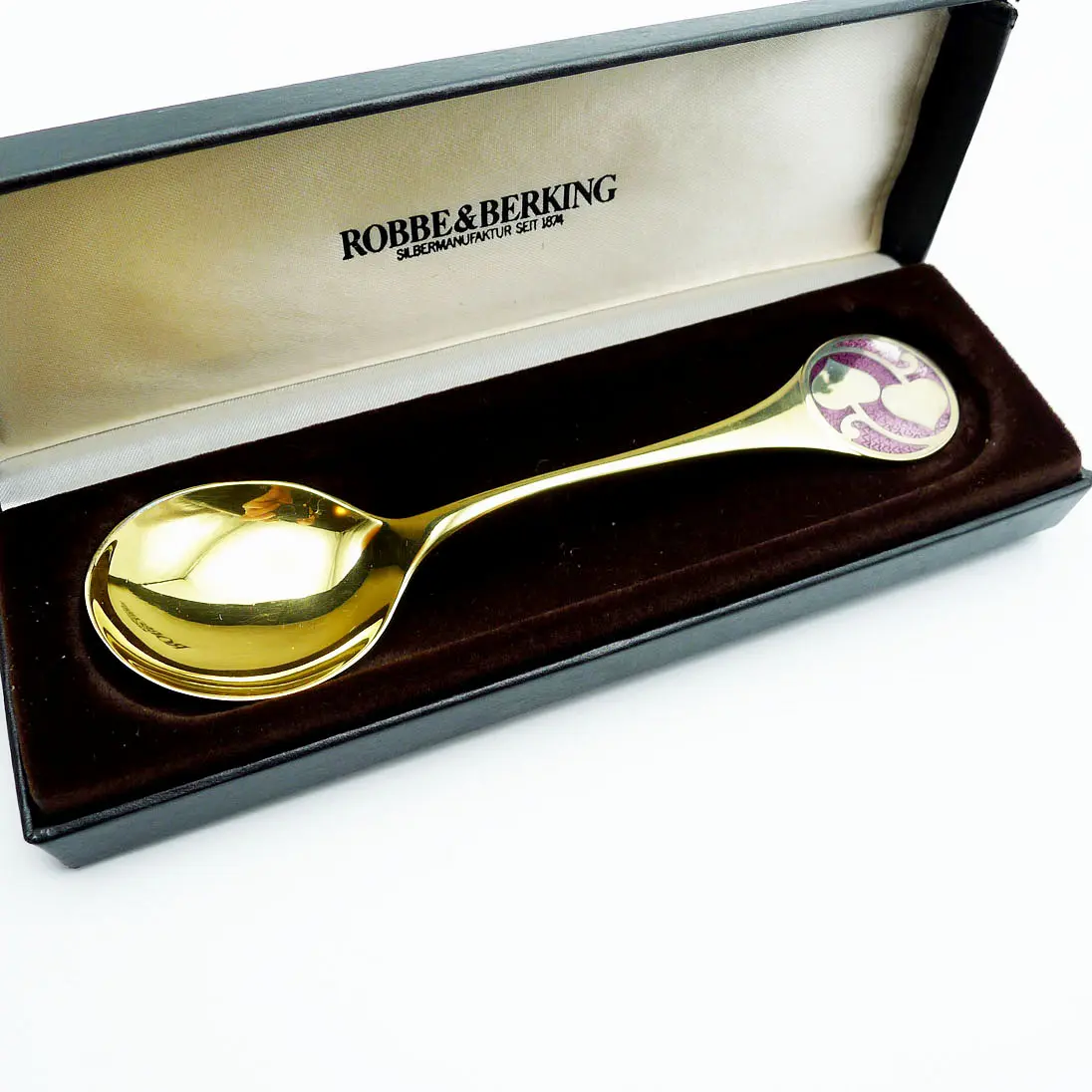 Robbe & Berking Jahreslöffel 1978 Zwei Herzen 925 Silber vergoldet