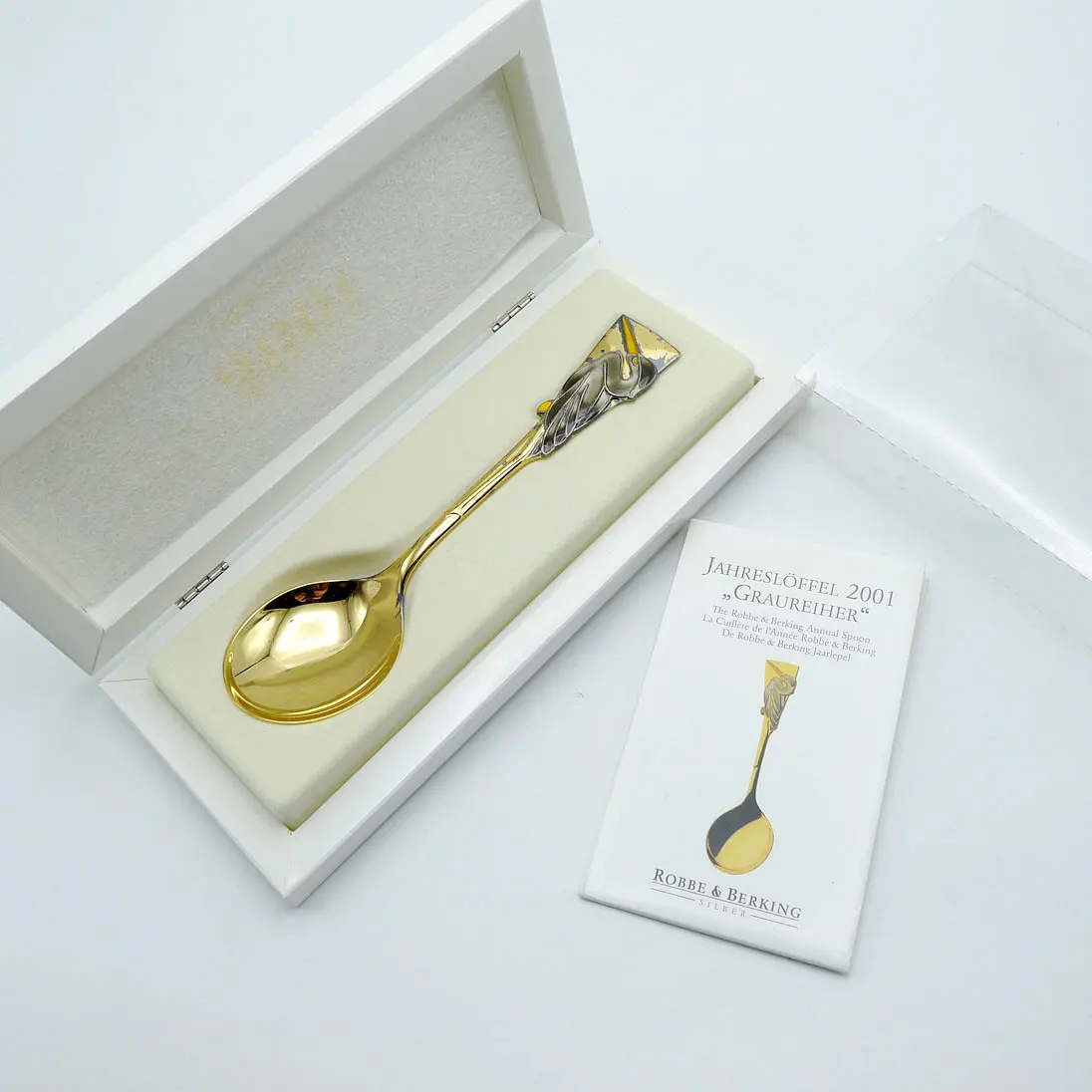 Robbe & Berking Jahreslöffel 2001 Graureiher 925 Silber vergoldet