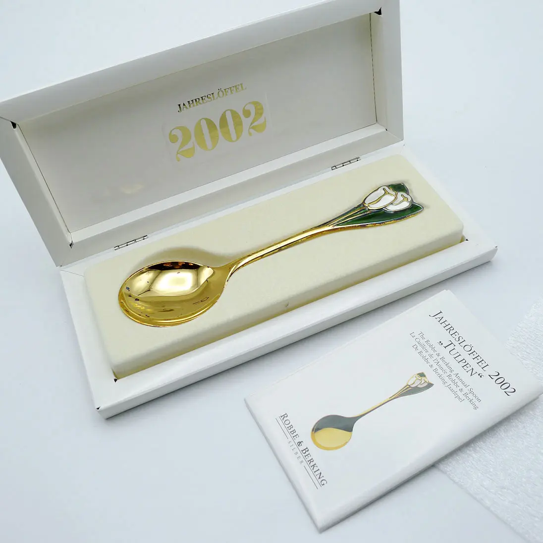 Robbe & Berking Jahreslöffel 2002 Tulpen 925 Silber vergoldet