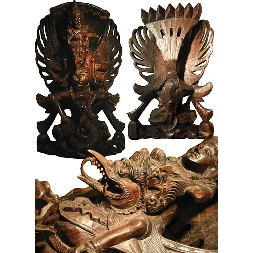 Vishnu auf Garuda Holzschnitzerei sehr detailliert