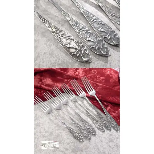 6 florale Jugendstil Tafelgabeln DEP Wasserlilien versilbert