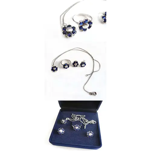 Set mit Kette, Ring und Ohrsteckern 925 Silber blaue Steine Set mit Kette, Ring und Ohrsteckern 925 Silber blaue Steine