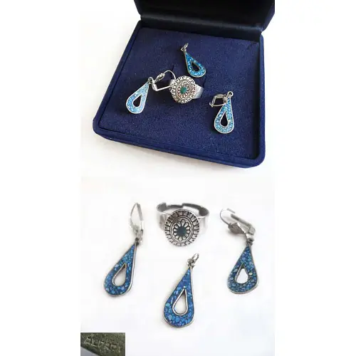 Set Indianerschmuck Ohrringe, Anhänger und Ring Alpacca Set Indianerschmuck Ohrringe, Anhänger und Ring Alpacca