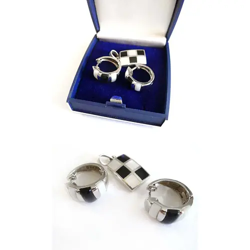 Creolen und Anhänger Schwarz Weiß 925 Silber Creolen und Anhänger Schwarz Weiß 925 Silber