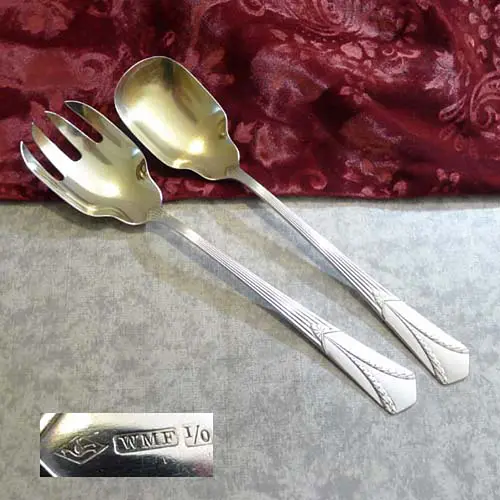 WMF 26/1000 Empire Jugendstil langes Salatbesteck versilbert