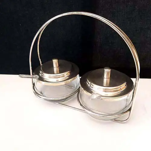 Marmeladen Menage versilbert mit Glasbehältern Art Deco Stil Marmeladen Menage versilbert mit Glasbehältern Art Deco Stil