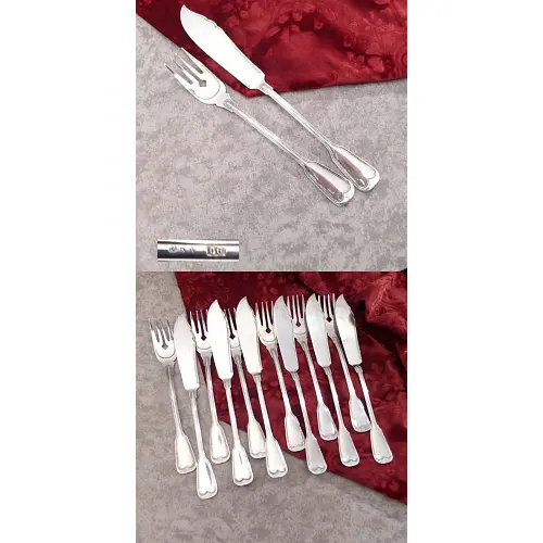 OKA Augsburger Faden Fischbesteck 6 Personen 60 versilbert OKA Augsburger Faden Fischbesteck 6 Personen 60 versilbert