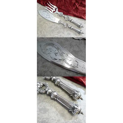 wuchtiges, barockes Fischvorlegebesteck 33cm