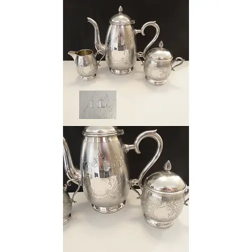 altes Kaffeeservice 3 tlg Metall versilbert altes Kaffeeservice 3 tlg Metall versilbert