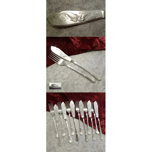 Fischbesteck Jugendstil mit plastischem Fisch 6 Personen versilb