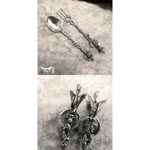 Löffel und Gabel , Vogel mit Menschenkopf 800 Silber