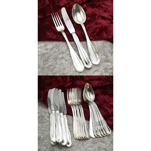 WMF sächs. Hofmuster Tafelbesteck 6 Personen 90 versilbert WMF sächs. Hofmuster Tafelbesteck 6 Personen 90 versilbert