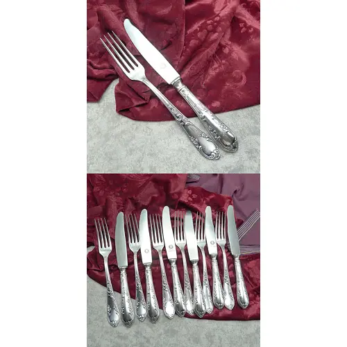 Rokoko 6 Personen Dessertbesteck 12 tlg 100 versilbert
