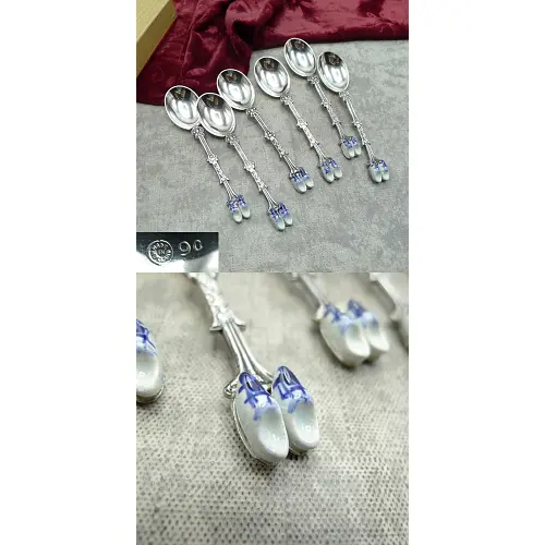 6 holländische Mokkalöffel Clogs 10cm 90 versilbert