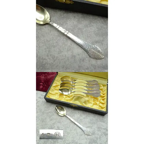 6 Teelöffel Hammerschlag AB 90 versilbert