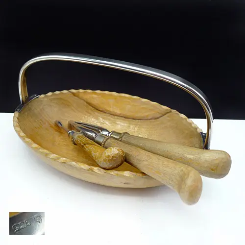 Nussschale und Nussknacker Set Holz und 925 Silber