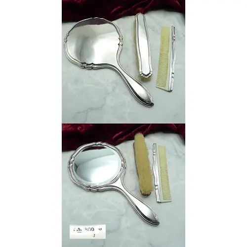 Handspiegel, Kamm und Bürste 800 Silber Chippendale