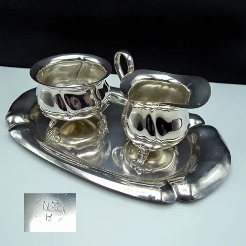Art Deco Zucker & Milch Set auf Tablett versilbert