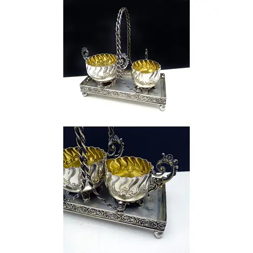 Zucker & Milch Set auf Tablett Rokoko Dekor versilbert Zucker & Milch Set auf Tablett Rokoko Dekor versilbert