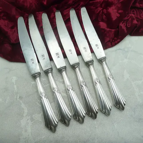 WMF 900 Fächer 6 Tafelmesser Stahlklingen 90 versilbert WMF 900 Fächer 6 Tafelmesser Stahlklingen 90 versilbert