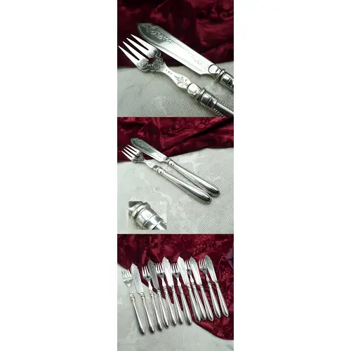 WMF 500 Perlrand Fischbesteck Heftgriffe 6 Personen versilbert WMF 500 Perlrand Fischbesteck Heftgriffe 6 Personen versilbert