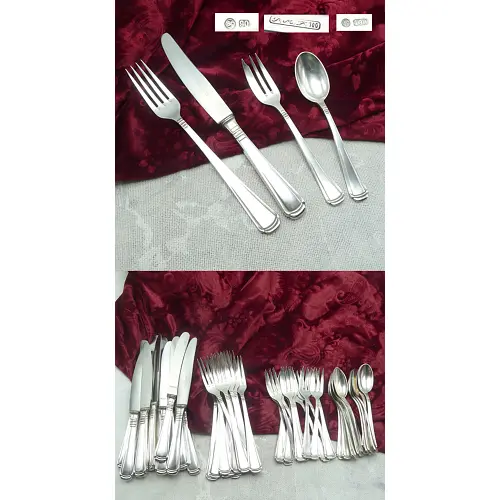 Art Deco Dessert- und Kaffeebesteck 12 Personen BG 90/100 versilbert