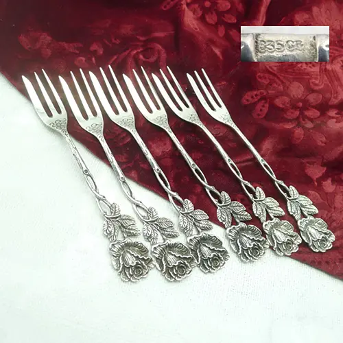 Hildesheimer Rose 6 Kuchengabeln 835 Silber