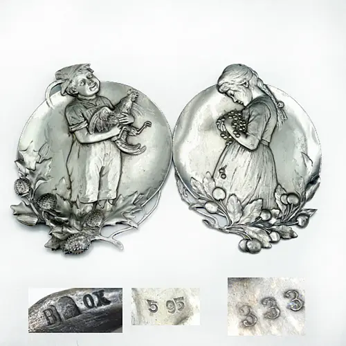 WMF Jugendstil Paar figürliche Schalen versilbert