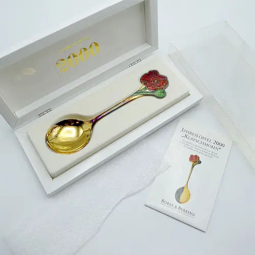 Robbe & Berking Jahreslöffel 2000 Klatschmohn 925 Silber vergoldet Robbe & Berking Jahreslöffel 2000 Klatschmohn 925 Silber vergoldet