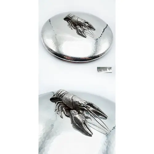 Deckel- oder Tellerabdeckung mit Hummer-Applikation 800 Silber Deckel- oder Tellerabdeckung mit Hummer-Applikation 800 Silber