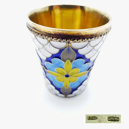 Russischer Wodkabecher 925 Silber mit Cloisonné-Emaille Russischer Wodkabecher 925 Silber mit Cloisonné-Emaille