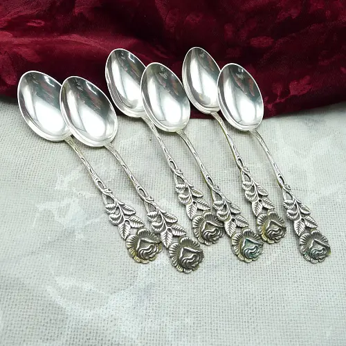 Hildesheimer Rose 6 Kaffeelöffel Antiko 800 Silber Hildesheimer Rose 6 Kaffeelöffel Antiko 800 Silber