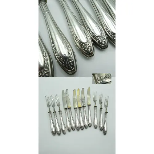Jugendstil Obstbesteck 6 Personen 800 Silber Hefte