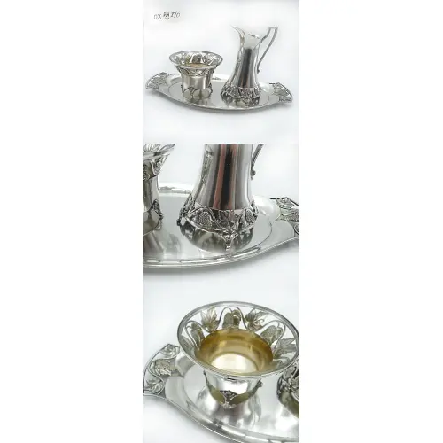 WMF Milch und Zucker Set auf Tablett – Versilbert, Jugendstil Weinlaub (29,7 cm)