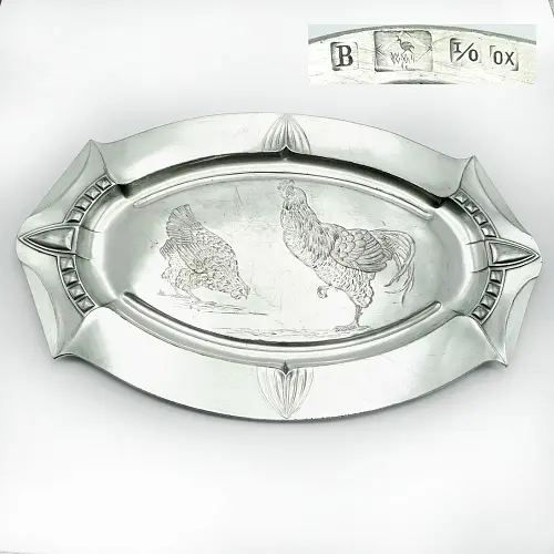 WMF Tablett mit Hühner-Relief – Versilbert, Art Déco / Jugendstil (44,5 cm)