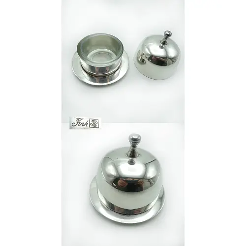 Fink Butterglocke / kleine Butterdose mit Glaseinsatz – Versilbert