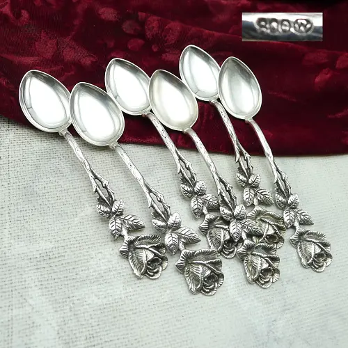 Hildesheimer Rose 6 Teelöffel Otto Wolter 800 Silber