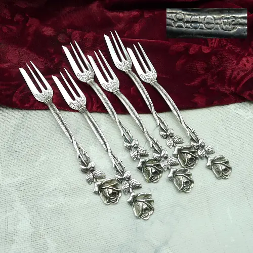 Hildesheimer Rose 6 Kuchengabeln Otto Wolter 800 Silber