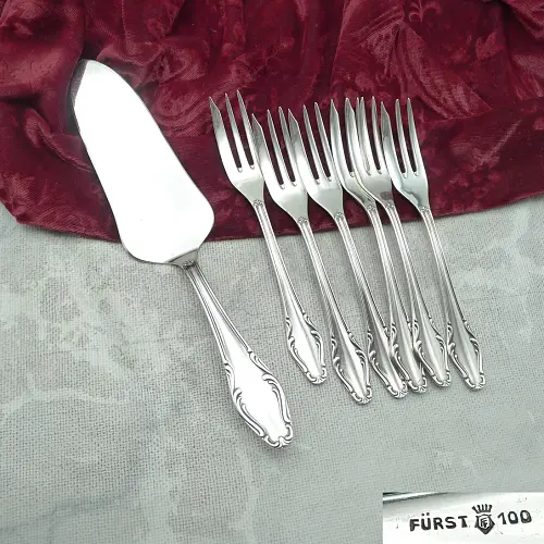 Tortenheber und 6 Kuchengabeln Fürst 100 versilbert