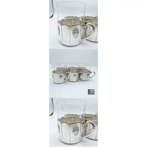 WMF Fächer 6 Teeglashalter mit Originalglas versilbert